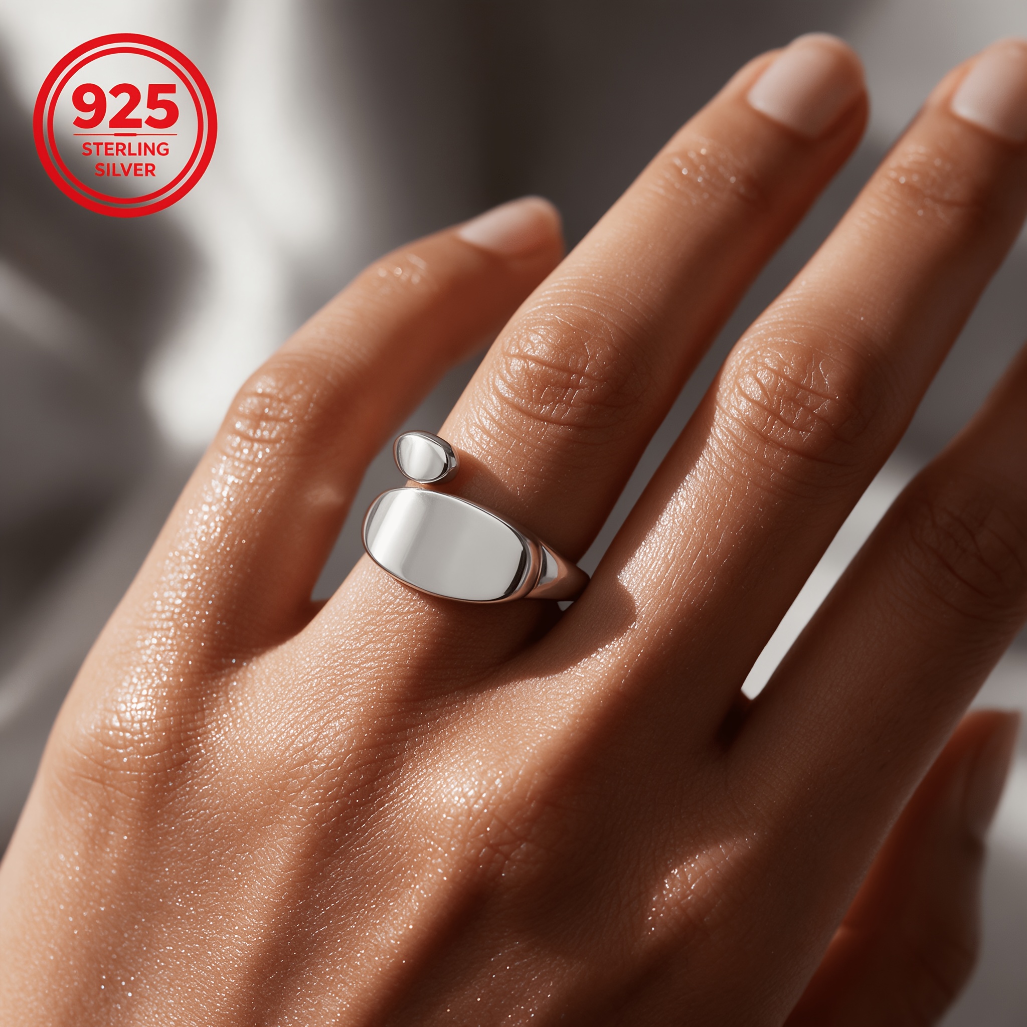 925 Silver Irregular Geometric Adjustable Ring, Gift for Couples